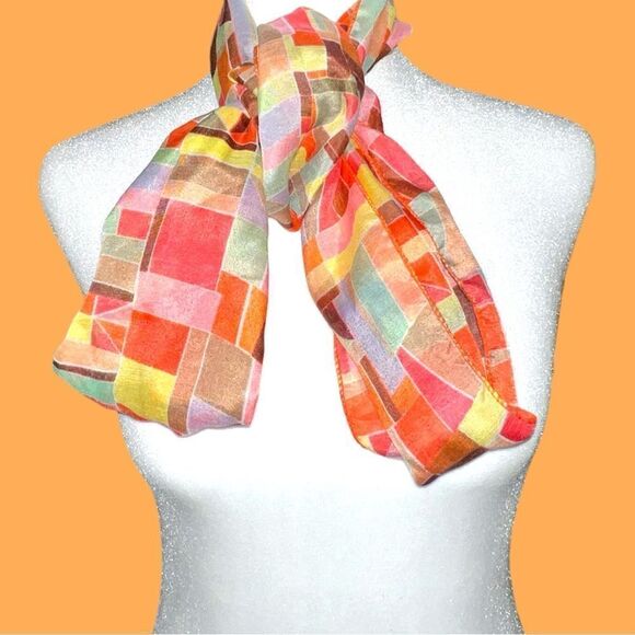 Adorable infinity scarf with bright abstract color design! - Picture 3 of 6